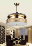 新款带水晶灯隐形吊扇灯  时尚简约客厅吊扇灯直流变频餐厅风扇灯