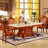 天然大理石餐桌长方形欧式餐桌实木方桌中式餐台面带储物柜1.8米