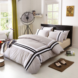 简约条纹床上纯棉四件套欧式全棉宾馆双人床单被套床上用品1.8m床