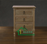 美式乡村实木床头柜法式橡木复古风格三抽屉床边柜样板房卧室家具