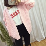 2015秋季新款韩国订单针织毛衣粉色开衫外套大码百搭学院风外套女