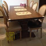 美式餐桌 法式乡村仿古做旧实木别墅会所橡木欧式餐桌椅组合家具