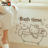 一代精雕卡通可爱动物小猫洗澡贴纸画 浴室装饰卫生间墙贴防水
