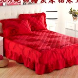 红色结婚庆全棉纯棉夹棉床罩单件床裙加厚1.5 1.8米可配四件套大