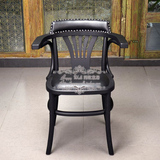 高档实木扶手餐椅黑色椅子欧式柳钉装饰木餐椅创意特色家具美式