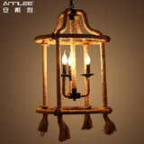 安戴利工业复古铁艺鸟笼吊灯麻绳美式乡村创意个性茶楼餐厅吊灯具