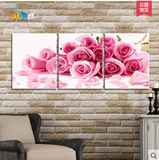 【佳彩天颜】数字油画diy 客厅三联三拼结婚风景装饰画粉红玫瑰