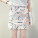 2016夏装韩版新款女小清新a半身裙高腰几何字母印花甜美包臀短裙