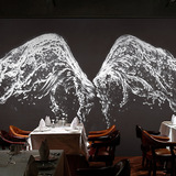 3D立体白色天使翅膀墙纸咖啡奶茶店大型壁画酒吧KTV包厢整张壁纸