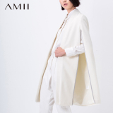 Amii[极简主义]2015冬新大码宽松斗篷西装中长款毛呢外套11591593