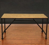 美式乡村复古铁艺实木做旧餐桌办公桌书桌带轮出口电脑桌家居