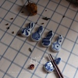 禾木家居 日本进口陶瓷餐具 日式和风葫芦型筷架花纹筷子架古朴
