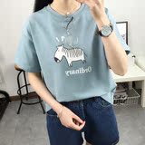 夏天韩版新款短袖t恤女卡通字母大码宽松半袖圆领上衣学生闺蜜装