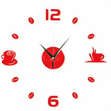 红色咖啡 简约DIY时钟茶杯时尚个性挂钟创意客厅钟表餐厅粘贴墙饰
