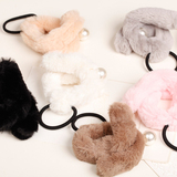 韩国进口代购 珍珠毛绒兔耳朵发圈皮筋头绳 韩版百变发饰可当手环
