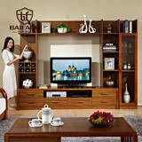 百方家具 实木电视柜组合电视墙背景墙酒柜现代中式大户型客厅