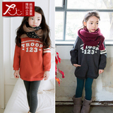 韩国童装秋冬新款女童大童儿童韩版加绒中长款卫衣加厚T恤连衣裙
