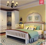 地中海风格床 全实木简约白色田园床1.8m1.5米原木双人床卧室家具