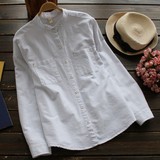 日单 外贸出口日本原单女装棉 学院纯色立领长袖女式衬衫衬衣简约