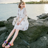 夏季波西米亚雪纺刺绣泰国潮牌宽松显瘦海边度假必备沙滩连衣裙女