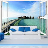 墙纸背景墙壁纸卧室欧式3d立体壁画地中海马尔代夫风景客厅沙发