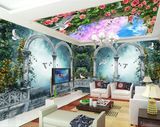 3D欧式大型整体壁画 梦幻拱门客厅卧室背景墙纸无缝整张天顶壁纸