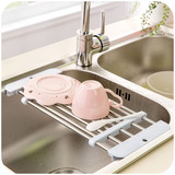居家家 日本不锈钢可伸缩水槽沥水架 厨房洗菜水槽架 碟碗置物架
