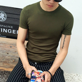 夏季新款男士冰凉垂感修身针织短袖T恤 纯色圆领打底衫韩版上衣