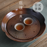 紫砂粗陶荷叶造型手工柴烧功夫茶盘圆形蓄水式茶台陶瓷茶海包邮