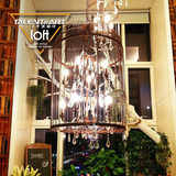 才艺美式复古鸟型笼子吊灯水晶灯餐厅咖啡厅个性创意铁艺楼梯吊灯