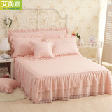 纯棉床裙单件纯色蕾丝边床套全棉1.5m床罩双人1.8m床上用品可定做