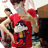 夏季新款韩版女装修身显瘦百搭蜡笔小新图案刺绣卡通学生短袖T恤