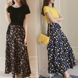 2016夏季新款韩版女装短袖套装印花裙子韩版修身两件套连衣裙长裙