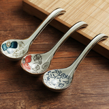 长柄勺子创意 和风勺子搅拌勺 日式釉下彩手绘中号汤勺ZAKKA餐具