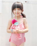 韩国新款儿童泳衣女 可爱时尚女童连体三角泳衣 赠送同款泳帽