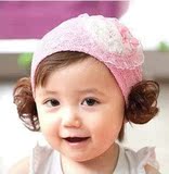 3-6-12个月女婴儿头饰公主假发发饰宝宝蕾丝发带发箍空顶套头帽子