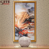 中式山水风景油画古典简约现代玄关客厅走廊竖版装饰挂画手工定制