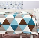 地中海桌布布艺现代简约棉麻欧式长方形几何图案蓝色格子桌布台布