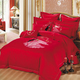 床上用品婚庆四件套 纯棉刺绣六件套大红色床单式1.8m 结婚床品