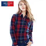 BRIOSO2015秋冬新款女式全棉羊羔绒加绒加厚衬衫修身显瘦格子衬衣