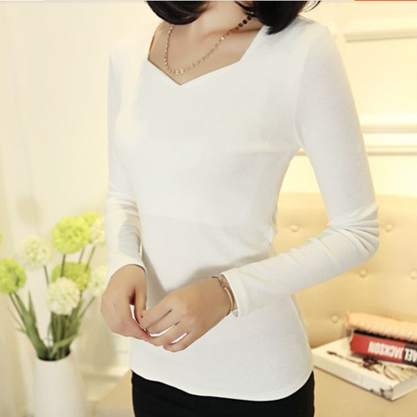 打底衫女长袖t恤韩版全棉修身显瘦女款白色紧
