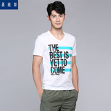 真维斯短袖T恤2016夏装新款男士V领字母印花针织t恤时尚韩版青年