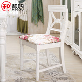 和购家具 韩式田园白色靠背椅餐厅布艺餐桌椅子家用实木餐椅HG082