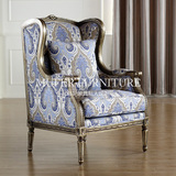 慕妃高端定制家具美式新古典实木布艺欧式单人沙发休闲椅GC163