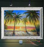 scfy家居纯手工油画东南亚风情挂画立体有框壁画玄关客厅装饰椰树