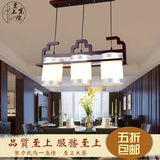 现代中式餐厅吊灯三头饭店灯简约圆筒卧室书房实木灯