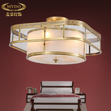 新中式吸顶灯全铜卧室灯led方形餐厅灯具现代简约衣帽间过道铜灯