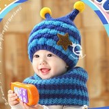 冬季蜜蜂造型款加绒宝宝帽子小孩保暖针织帽儿童毛线帽两件套包邮