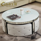 简约现代圆形茶几 钢化玻璃欧式创意小户型小客厅可伸缩茶桌家具