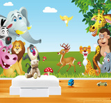 儿童房卧室卡通墙纸床头背景现代简约环保无纺布大型壁画动物世界